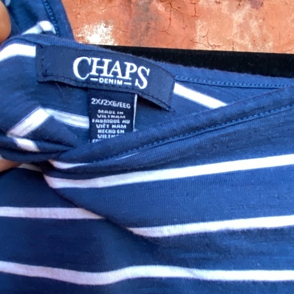 Chaps Womens 2X Keyhole Cutout Back Blue Stripe Batwing Short Sleeve Top - Picture 5 of 8